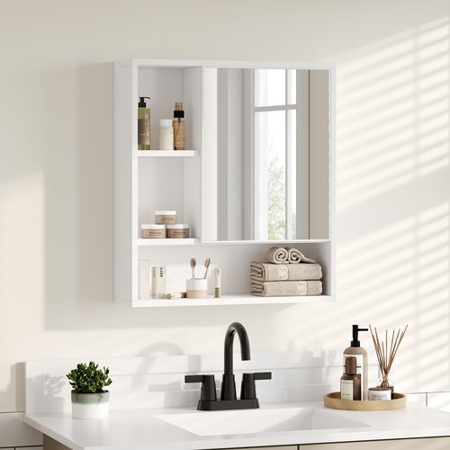 ChooChoo Bathroom Wall Mirror Cabinet, Medicine Cabinet with Single Door and Adjustable Shelf, Over The Toilet Space Saver Storage Cabinet, White