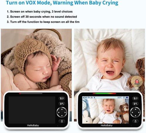 HelloBaby Baby Monitor - 5" Screen, 30-Hour Battery, Night Vision, 2-Way Talk, 1000ft Range, HB6550