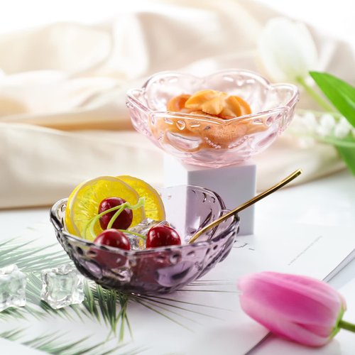 CHOOLD Vintage Romantic Glass Sakura Heart Embossed Dessert Bowl - 8oz