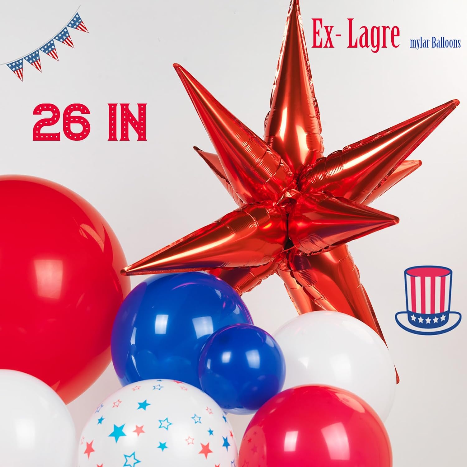 Patriotic Balloon Garland Arch Kit - Red, White & Blue Star Print & Flag Foil Balloons for 4th of July Decor