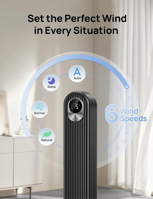 Dreo Smart Tower Fan - WiFi Voice Control Bladeless Oscillating Fan with Remote | 6 Speeds, 4 Modes, 12H Timer for Home & Office