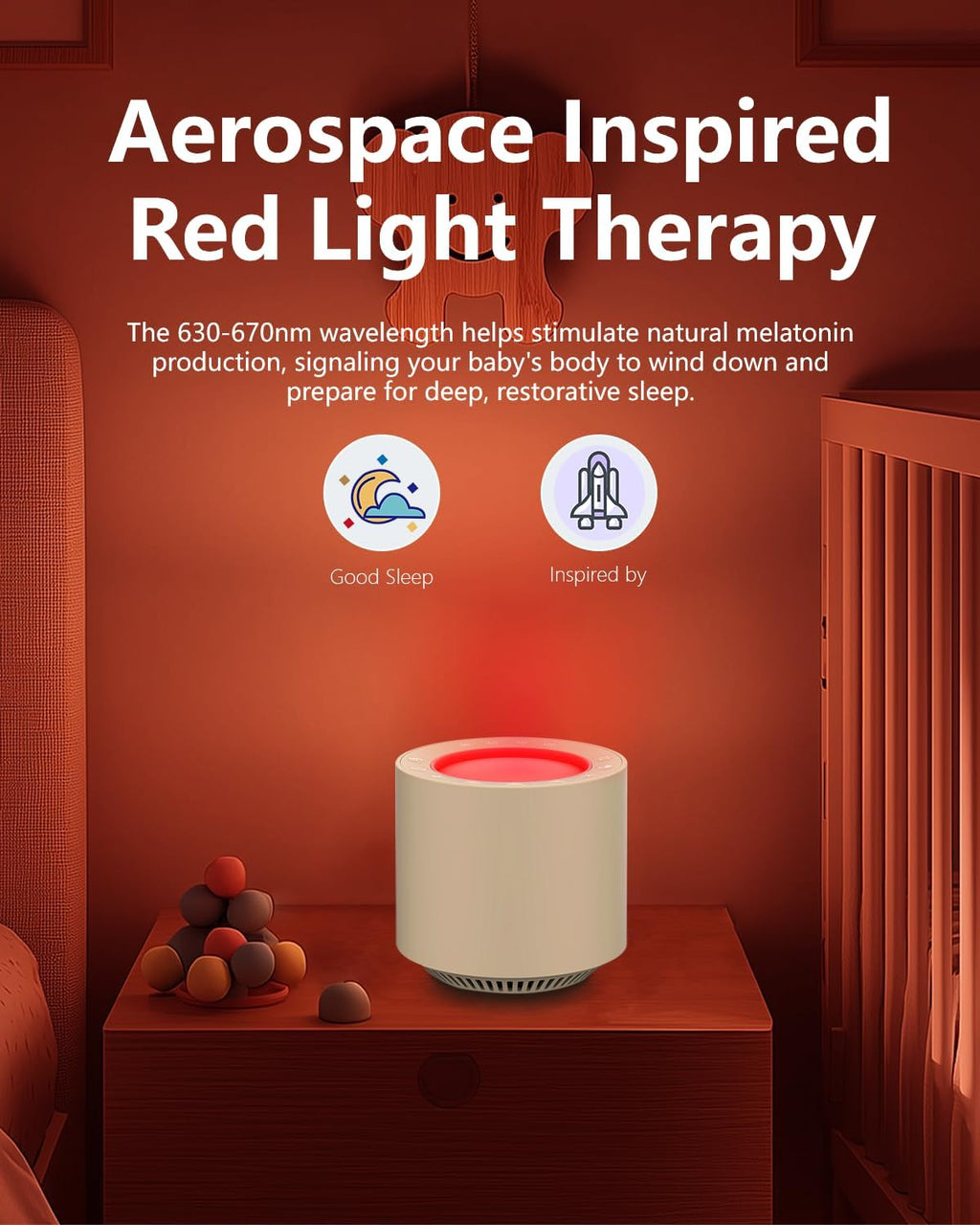 Skiennix White Noise Sound Machine - Red Light Therapy with 38 Soothing Sounds & Dimmable Night Light