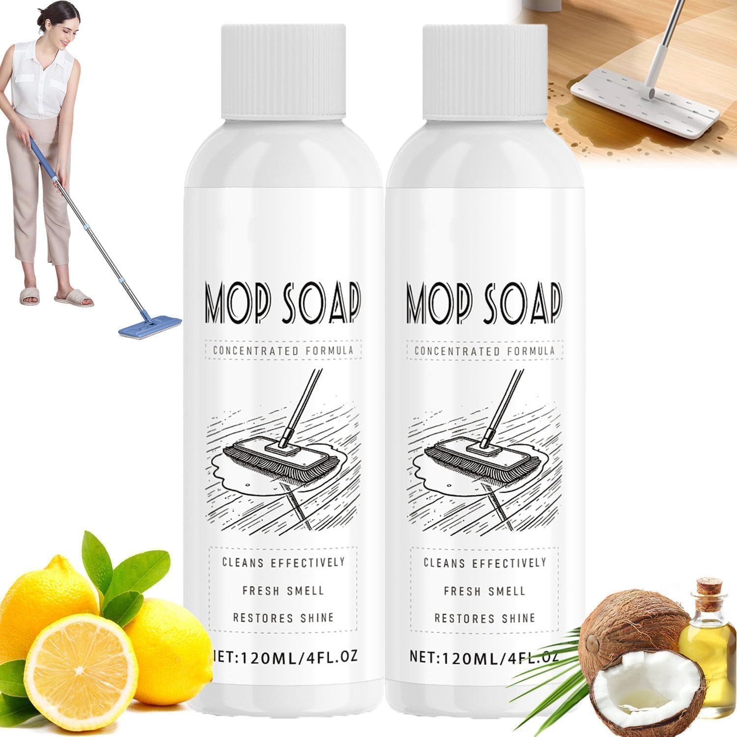 Skiennix Mop Soap - Brazilian Waves Scented Floor Cleaner | Pet-Friendly Multi-Purpose Liquid (2PCS)