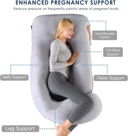 Cauzyart U-Shape Pregnancy Maternity Pillow - 55 Inches Full Body Support for Back, Hips, Legs & Belly with Removable Velvet Cover