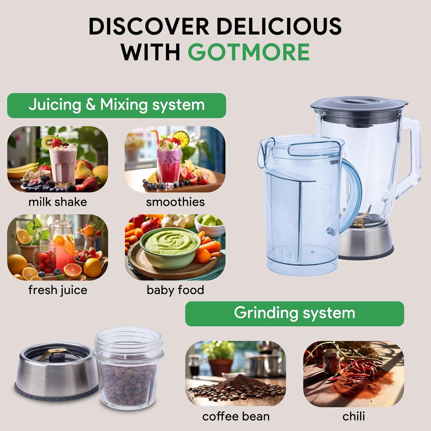 Skiennix Juicer Machine - 3-in-1 Blender & Grinder Combo with 1300W Power | 5 Speeds & LCD Screen