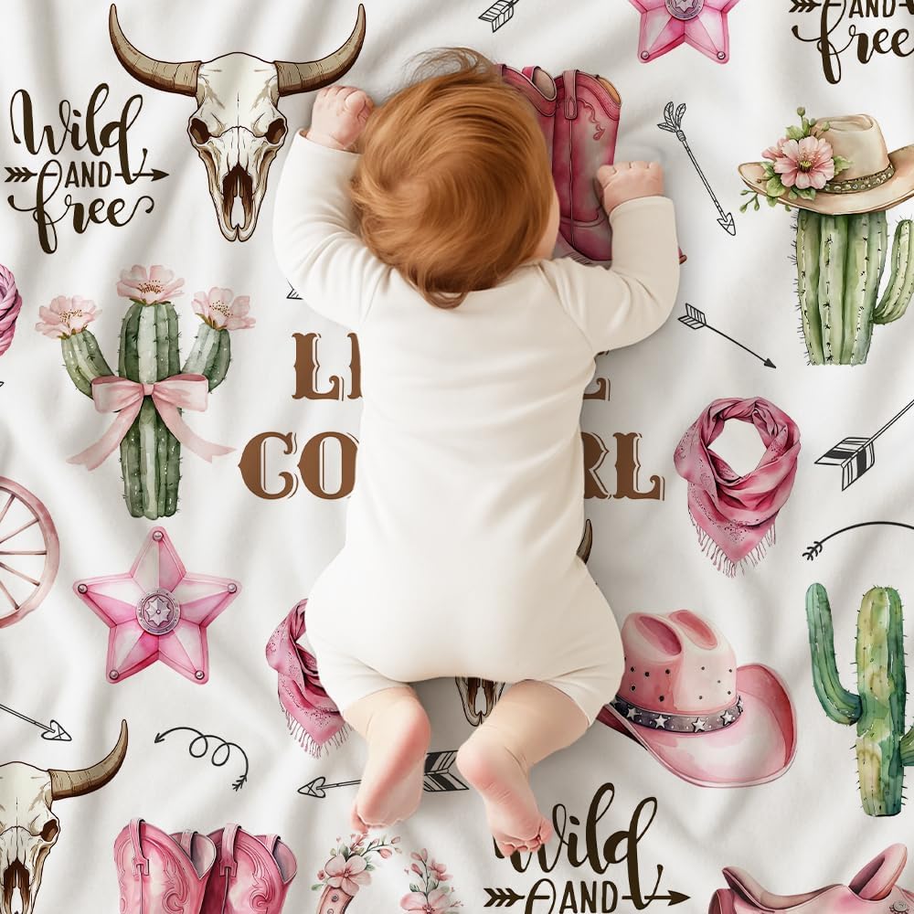 Skiennix Western Baby Blanket - Soft Cowgirl Minky Blanket for Nursery Decor | Lightweight & Warm