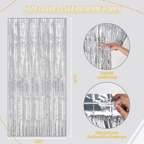 DECOCKRAT Foil Fringe Backdrop - Silver Shiny Tinsel Curtains for Party Decor | 3 Pack, 3.3x8.2 FT