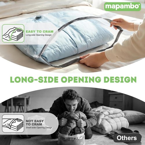 Mapambo Vacuum Storage Bags - 15 Pack with 60000Pa USB Pump | Space-Saving Travel Bags in 3 Sizes