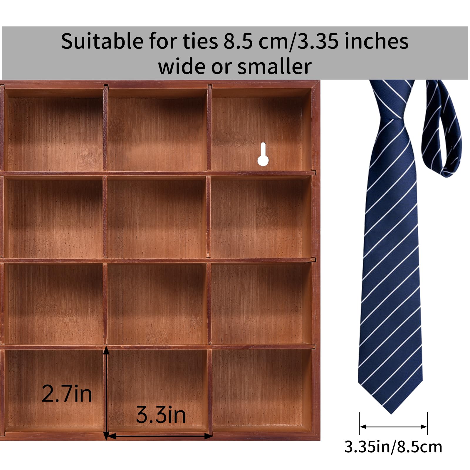 Ribgwo Tie Organizer Wall Mounted Tie Rack,Tie Box for Men,Tie Box Organizer with 16 Compartments，Tie Display Racks for Bedroom, Changing Room, Men Wardrobe(Brown,2 PCS)
