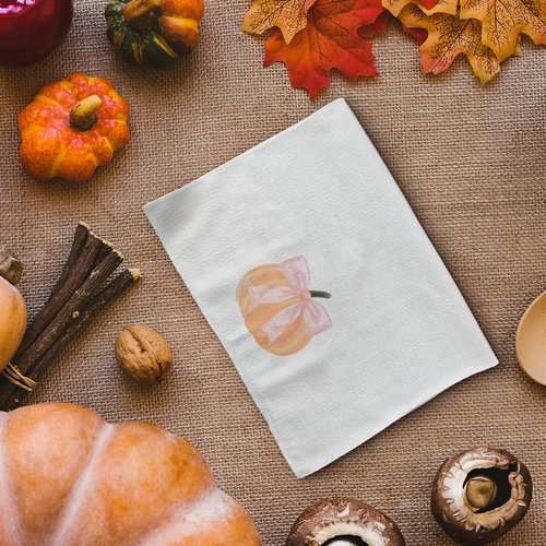 Tzhim Fall Kitchen Towels, Pink Bowknot Decorative Fall Hand Towels, Pumpkin Autumn Dish Towels Dishcloths Tea Towels for Kitchen Bathroom, Preppy Coquette Fall Kitchen Bathroom Decor, 16x24in