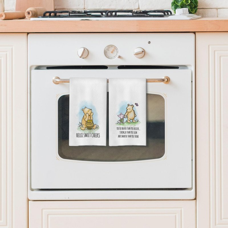 QZCYU Winnie Themed Culinary Linens Set of 4 - Pooh Bear Decor Accents for Kitchen & Bath Spaces - Dishcloths for Culinary Essentials - Charming Presents for Female Enthusiasts