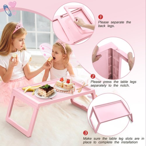 6 Pieces Breakfast in Bed Tray with Foldable Legs,26.8"x14" Bed Table Tray with Handles Serving Breakfast Tray for Couch Snack Sofa Home Sleepover Slumber Party (Pink)