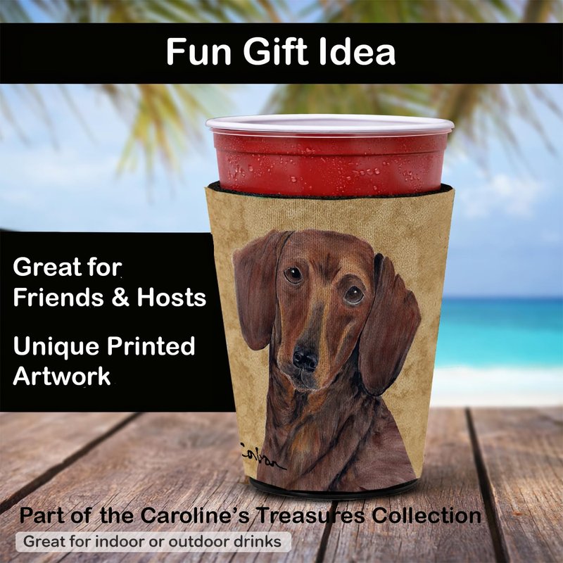 Caroline's Treasures SC9137RSC Dachshund Red Cup Hugger Cup Cooler Sleeve Hugger Machine Washable Drink Sleeve Hugger Collapsible Insulator Beverage Insulated Holder