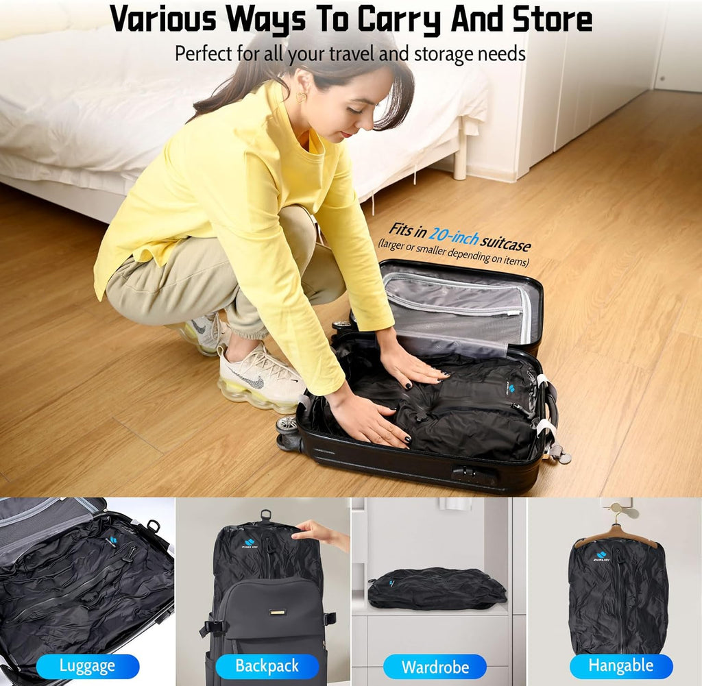 Zurligi Travel Vacuum Bags - IPX8 Waterproof Compression Bags with Mini Pump | 39L for Clothes & Luggage (2-Pack, Black)