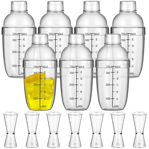 7 Pcs Plastic Cocktail Shaker Set Drink Mixer with Mark Clear Drink Cocktail Shaker and Measuring Jigger Set Ounce Cup Clear for Bar Party Home Use Wine Bar(11.8oz)