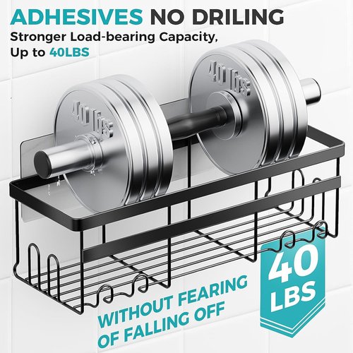 HomeHacks Shower Caddy - Rustproof No-Drill Organizer with Space-Saving Hooks | 2-Pack for Bathroom & Kitchen