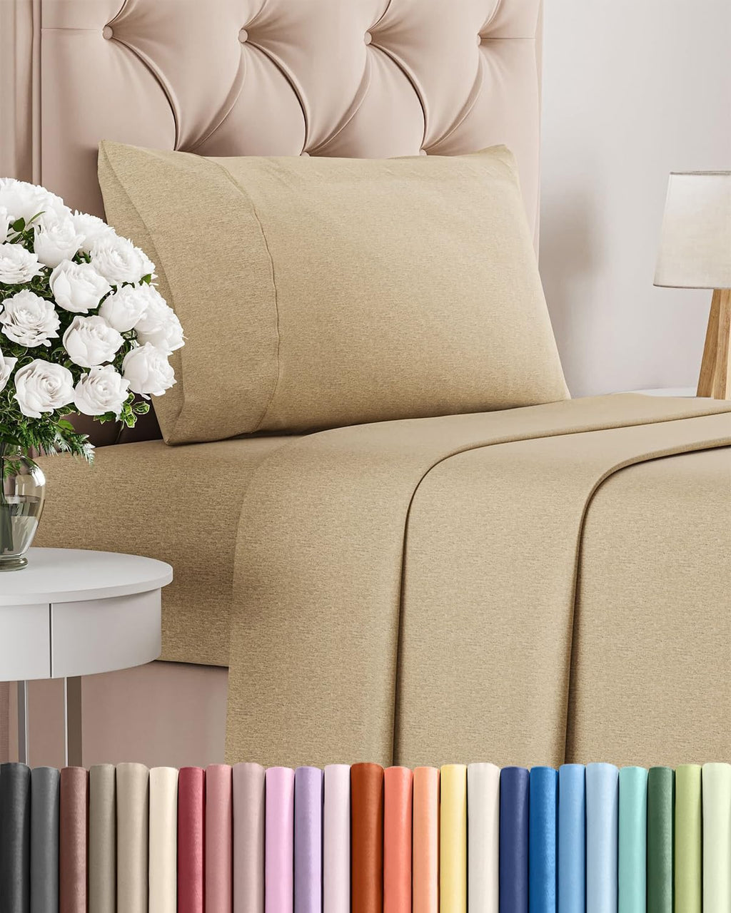 Skiennix Twin Size Sheet Set - Comfy Cooling & Breathable Bedding - Hotel Luxury Tan Sheets with Deep Pockets