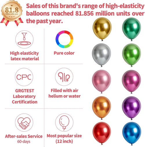 110pcs Metallic Balloons - 12 Inch Colorful Latex Balloons for Birthday Party & Baby Shower