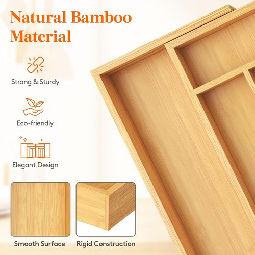 Lifewit Bamboo Silverware Drawer Organizer - Expandable 21.4 to 36 Inches | 13 Compartments for Utensils