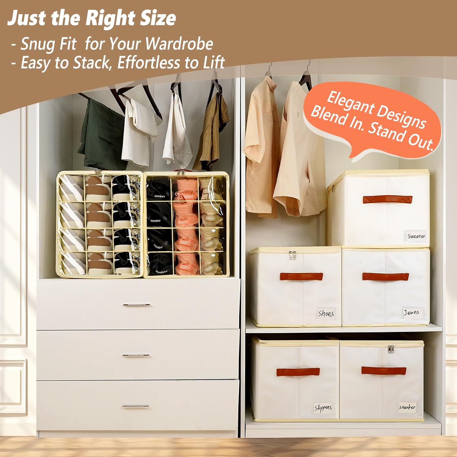 Patinao Shoe Storage Box Organizer - 3 Pack Stackable Clear Lids for 36 Pairs of Shoes | Space-Saving Design