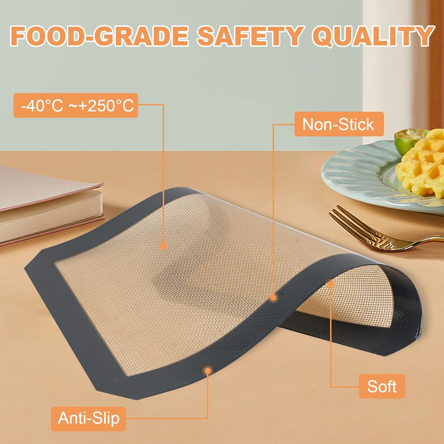 Silicone Baking Mat | 2-Pack Reusable Non-Stick Food Safe Mats for Cookies & Bread (11.8"L x 8.3"W)