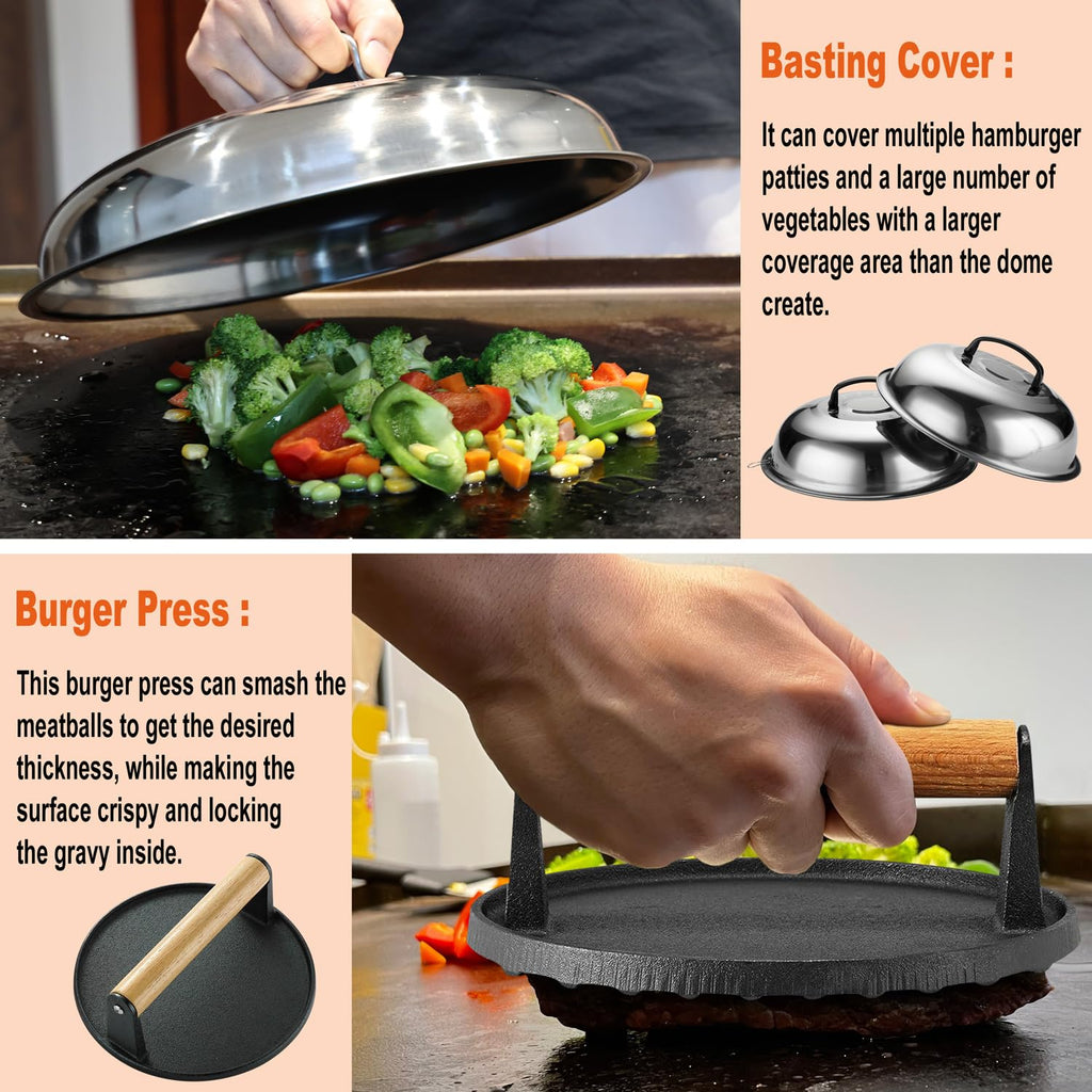 N NOBLE FAMILY 38PCS Griddle Accessories Kit, Professional Grill Tools Set for Outdoor Barbecue, Stainless Steel Griddle Spatula Set with Tongs, Smash Burger Press, Carry Bag, Perfect Grilling Gifts