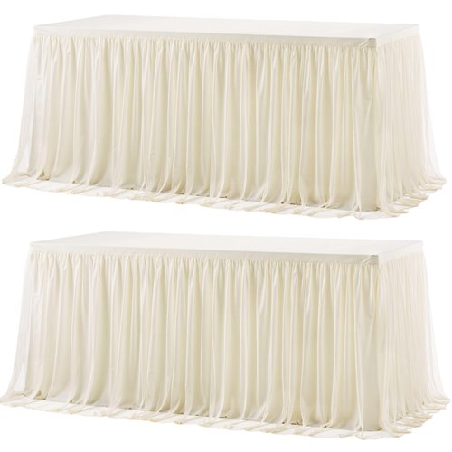 2 Pack 8ft Ivory Tulle Tablecloths for Rectangle Tables, 8 Foot Ivory Rectangular Table Cloth Wrinkle Free Tablecover with Tutu Skirt for Wedding Baby Shower Birthday Party Banquet Buffet Cake