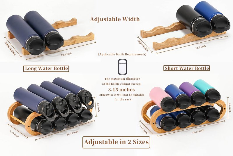 Aixboumo Wine Rack for Cabinet and Countertop - Adjustable in 2 Sizes - 3 Pack (2 Tier + 1 Tier+1 Tier) (Bamboo, Natural)