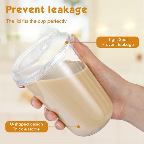 Baderke 25 Sets 16 oz Clear Plastic Cups with Lids,Sturdy Iced Coffee Cups with lids, Disposable Plastic Smoothie Cup for Cold Drinks
