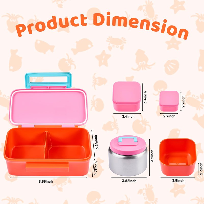 JXXM Lunch Box for Kids With 8oz Soup Thermo, Leak-proof Lunch Container with 2 Compartments, Thermo Food Jar Food Containers for Back to School Girls Boys (Pink)