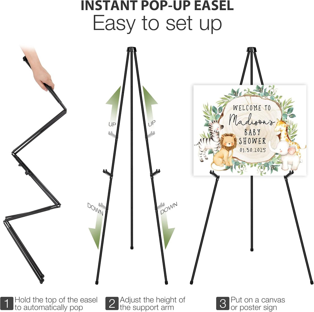 Skiennix 63" Adjustable Metal Easel Stand - Perfect for Wedding Signs & Art Displays | Black Tripod Design