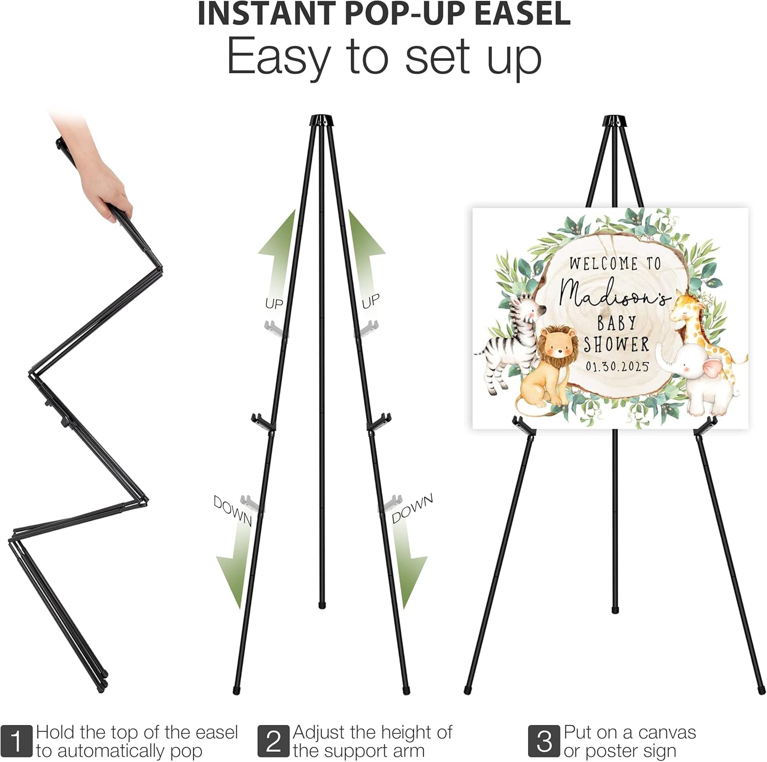 Skiennix 63" Adjustable Metal Easel Stand - Perfect for Wedding Signs & Art Displays | Black Tripod Design