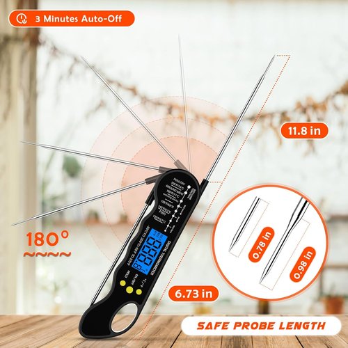 Instant Read Meat Thermometer - Fast, Accurate Digital Cooking Thermometer with Magnet & Backlight (Black)
