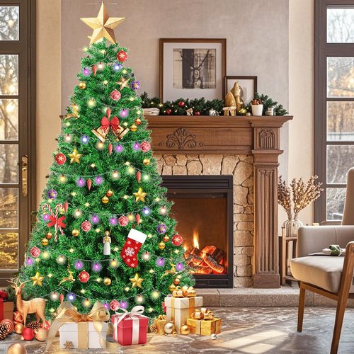 RooTrimmer Christmas Tree, 6 FT Artificial Christmas Tree, Xmas Pine Tree with Solid Foldable Metal Stand Perfect for Indoor and Outdoor Holiday Decoration, Green