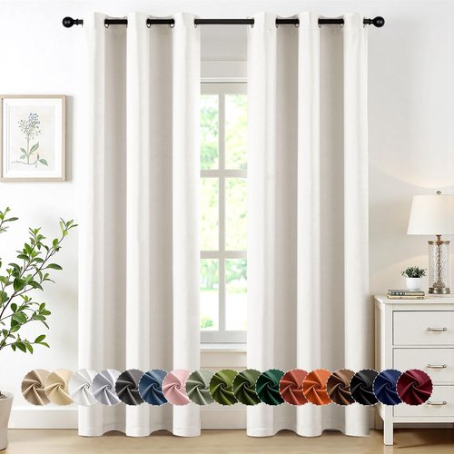 MIULEE Ivory Blackout Curtains - Thermal Insulated Room Darkening Drapes | 84-Inch, 2 Panels