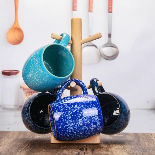 21 Oz Large Ceramic Coffee Mug, 600ml Handmade Pottery Big Tea Cup for Office and Home, Microwave and Dishwasher Safe, Unique Texture Glaze Mugs for Milk Cocoa Hot and Cold Drinking (Deep Blue)