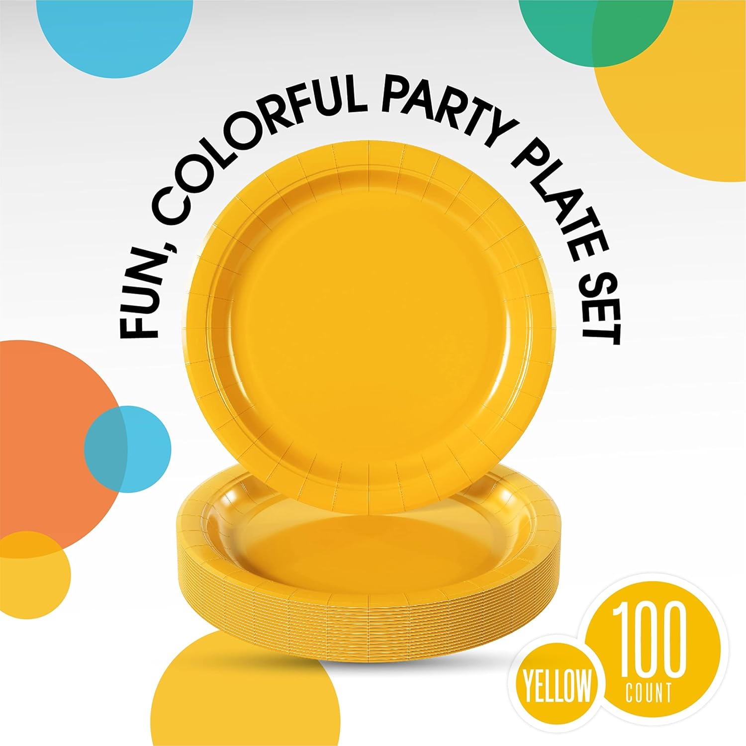 Skiennix Yellow Disposable Paper Plates - Heavy Duty 9-Inch, 100 Pcs for Parties & Birthdays