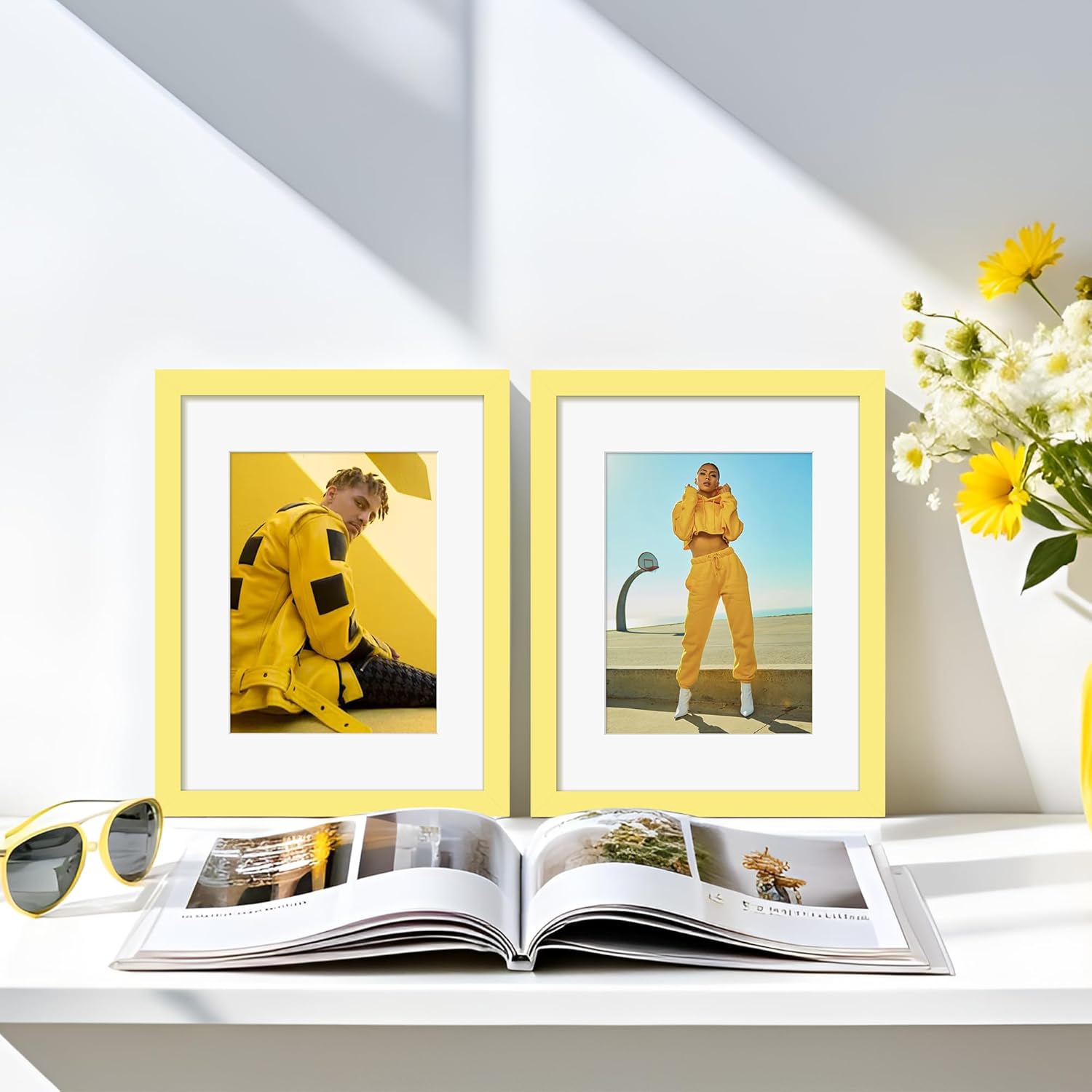 Upsimples 8.5 x 11 Picture Frame - Versatile Display for 6x8 Photos with Mat or 8.5 x 11 Without | Yellow, 1 Pack