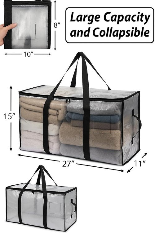 Heavy Duty Clear Tote Bag - Extra Large Durable Storage Bin with Zippered Closure & Reinforced Handles | Ideal for Home, Travel & Garage Use