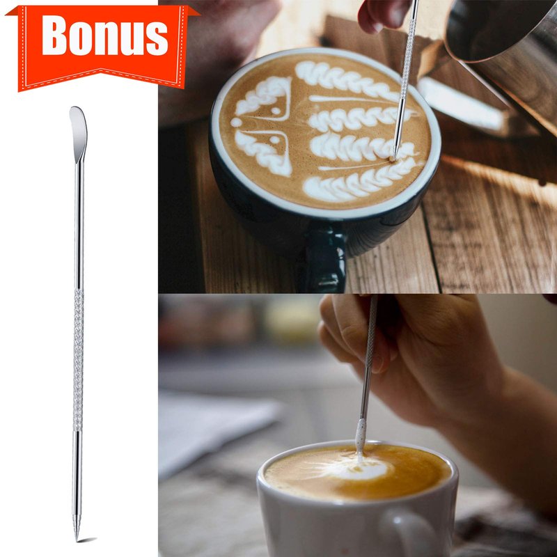 Milk Frothing Pitcher, 20oz Espresso Steaming Pitchers Stainless Steel Cappuccino Coffee Machine Accessories Barista Tools Steam Froth Pitchers Milk Jug Cup with Decorating Pen Latte Art, Blue