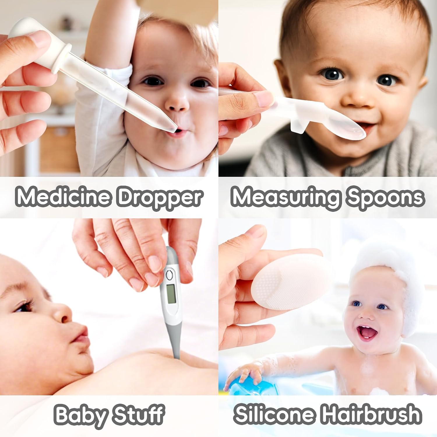 Skiennix Baby Grooming Kit - Infant Safety Care Set with Brush, Comb, Nail Clipper & Aspirator | Grey & White