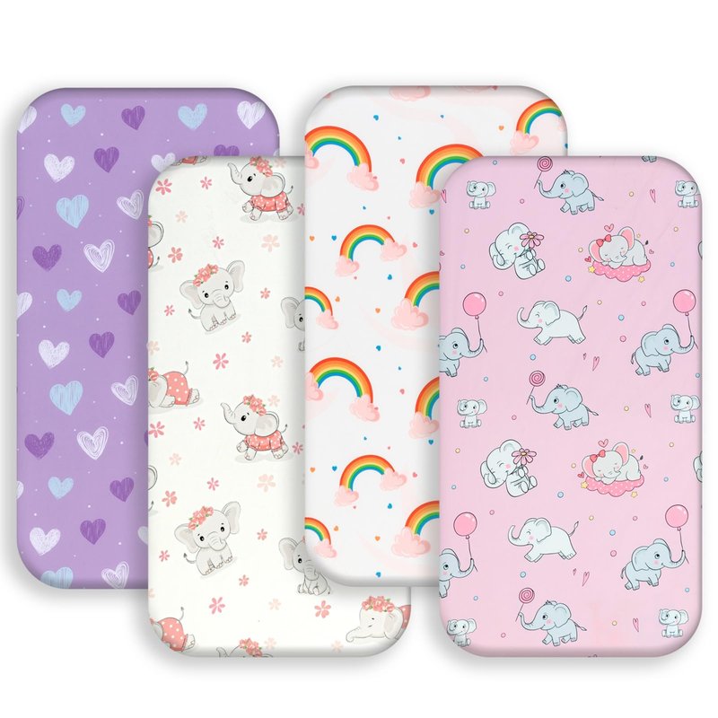 4 Pack Baby Girl Bassinet Sheets Set Soft Fitted Floral or Elephant Theme Baby Girl Mattress Covers Breathable Toddler Bed Sheets for Infant or Newborn Girls (Elephant, Bassinet Sheets)