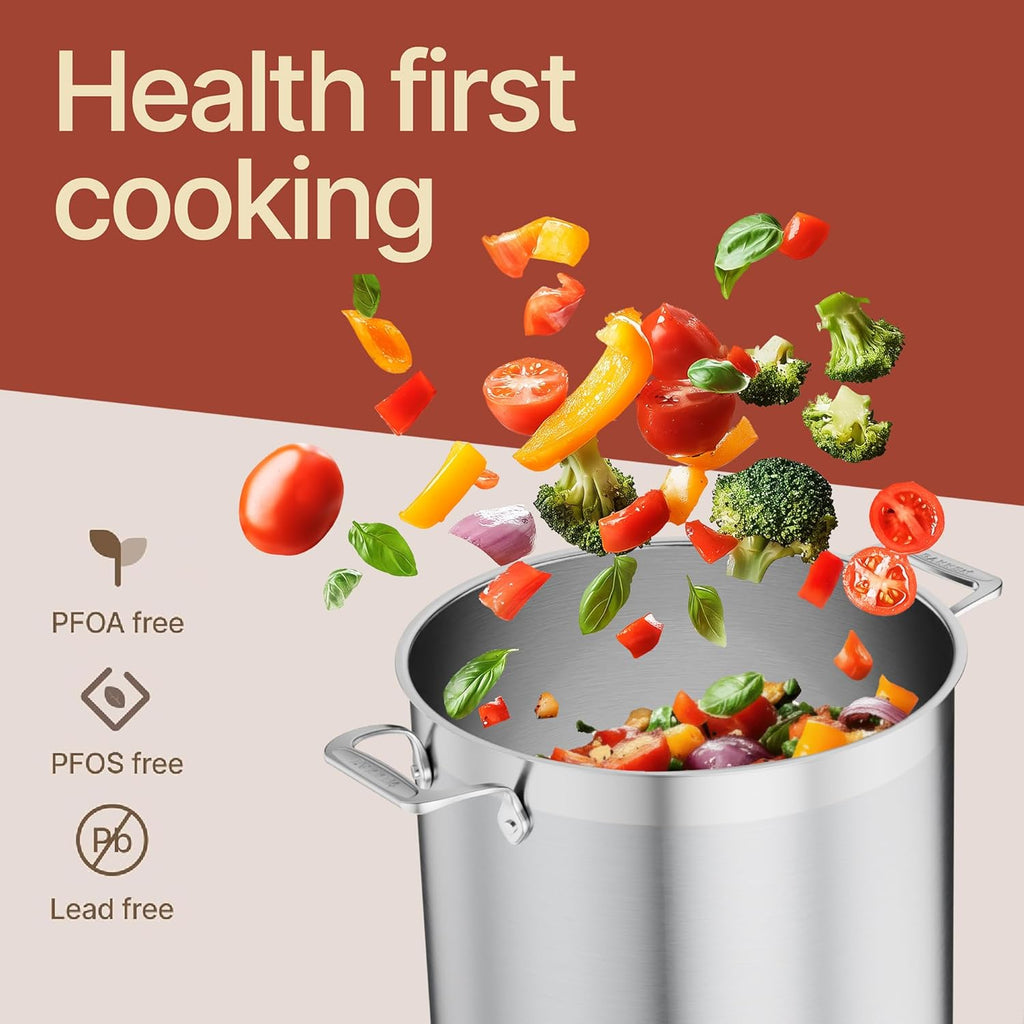 Stainless Steel Stockpot by [Brand Name] - 16 Quart Capacity, Durable 18/8 Steel, Even Heating, Oven Safe Up to 500°F