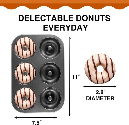 HONGBAKE Donut Pan - Upgraded Deepened Nonstick Baking Tray, 2 Pack 6 Cavity Mini Bagel Mold - Black