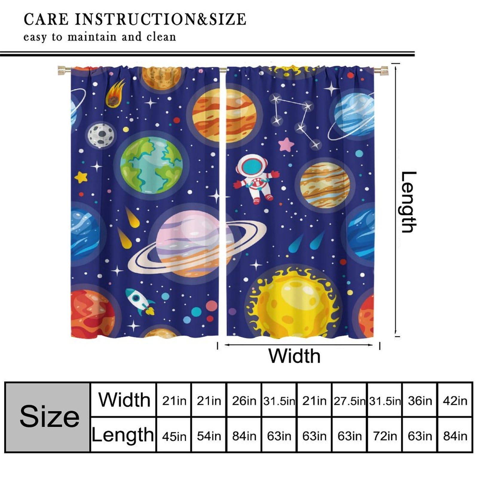 Kids Outer Space Curtains Cartoon Galaxy Planet Universe Astronaut for Boys Bedroom Rod Pocket Decor Nursery Starry Starts Pocket Art Printed Living Room Window Drapes 2 Panels Set 42x45 Inch