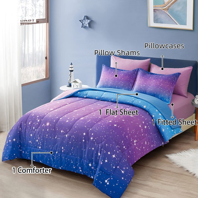 Drucon Mushroom Comforter Set Queen Size 7 Pieces Bed in Bag Botanical Bedding Set with Plants, Reversible Cute Mushroom Comforter for Kids Adults Boys Girls