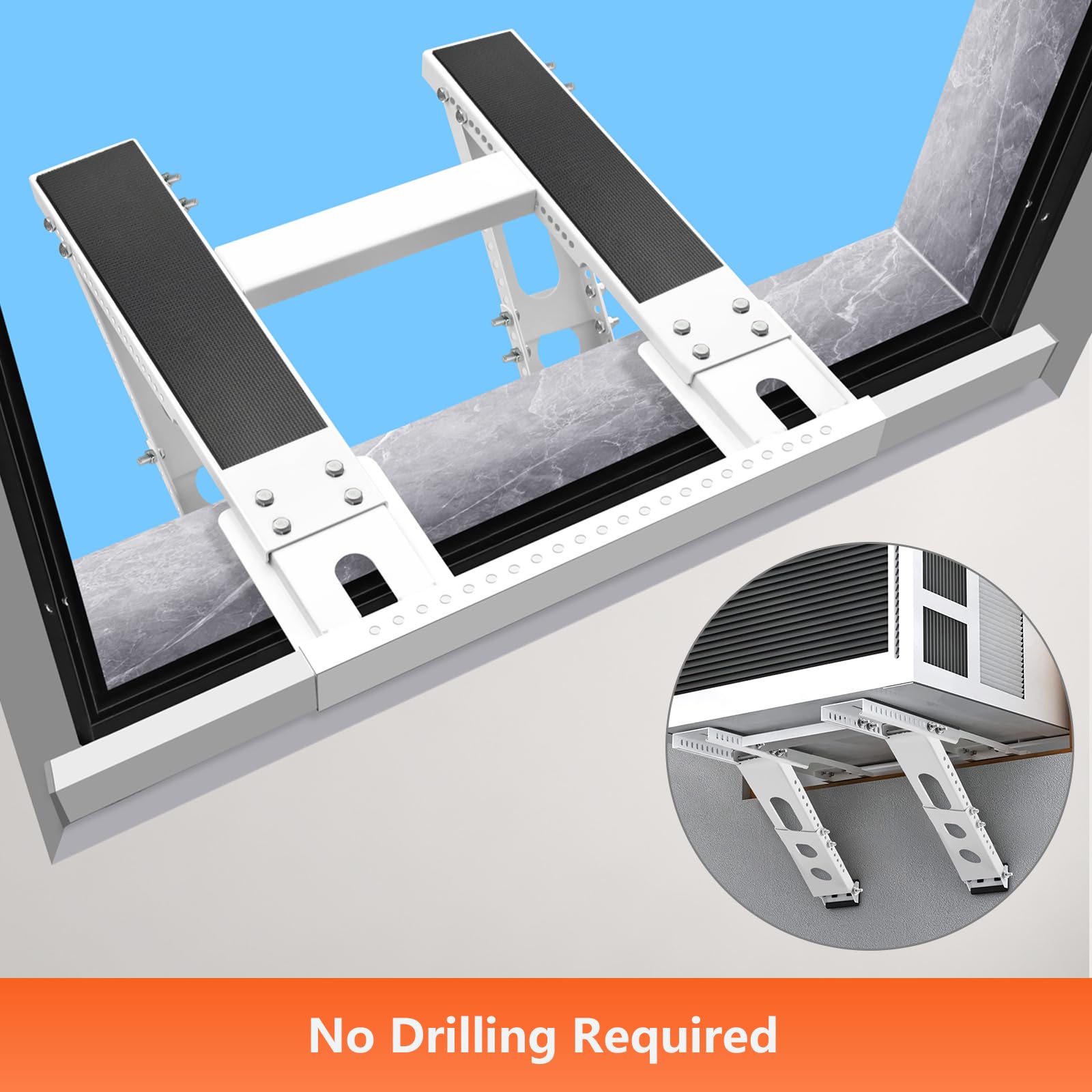 CAT SO RICH No-Drill Window AC Bracket, Adjustable Support for Single/Double Hung Windows, Heavy Duty Epoxy-Coated Steel Holds 300lbs, Easy Installation