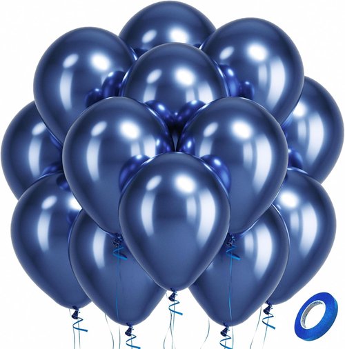 Bezente Metallic Navy Blue Latex Balloons - 100 Pack | 12-Inch Round Helium Chrome for Parties & Events
