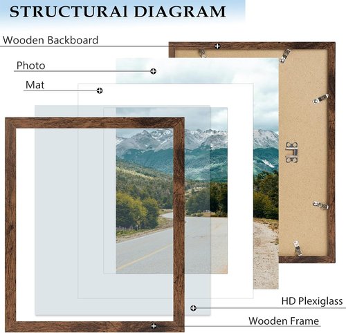 Deep Brown 11x14 Picture Frame by [Brand Name] - Display 8x10 with Mat or 11x14 Without Mat