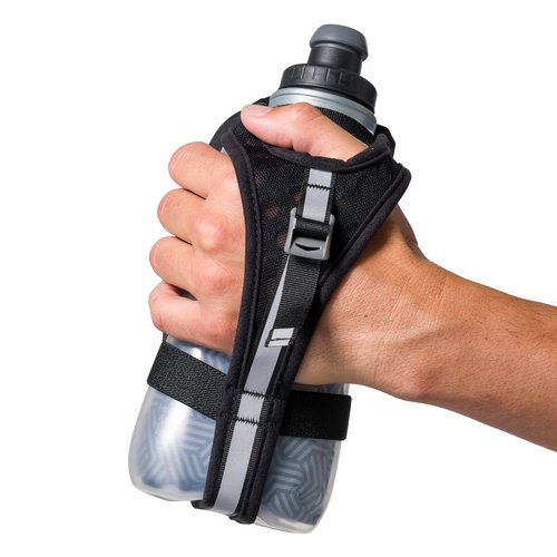 Nathan SpeedDraw 2 Insulated Handheld Running Water Bottle Flask 18oz – Double-Wall Insulation, Ergonomic Grip, Blast Valve Cap, Phone & Key Storage Pockets, Reflective Design